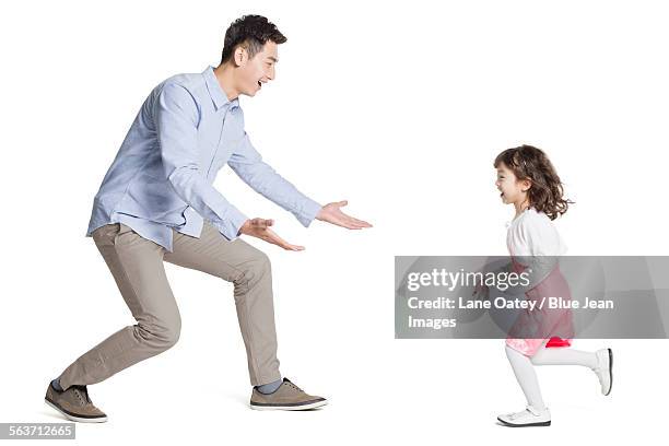 happy father and daughter - kids side view isolated stockfoto's en -beelden