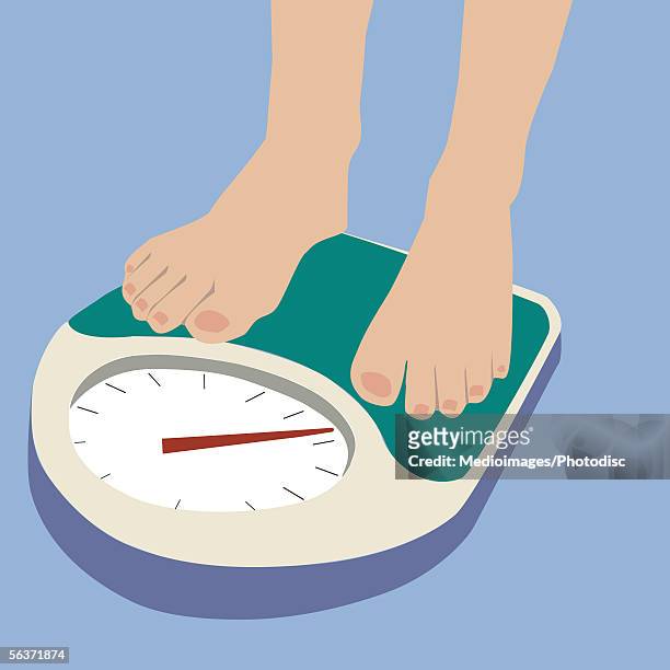 woman standing on scales, low section - bathroom scales stock illustrations