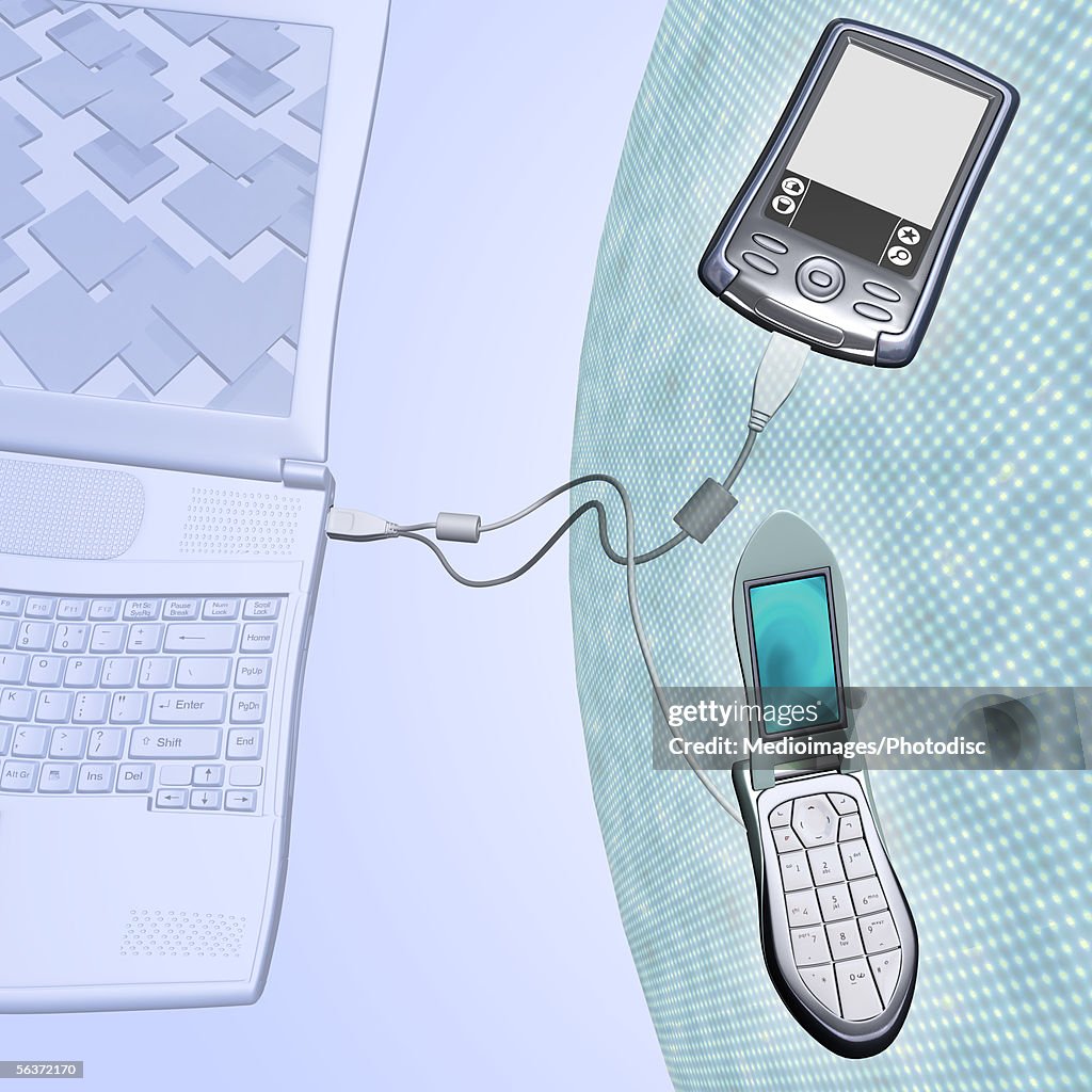 Personal Data Assistant Computer Personal Data Assistant Connected To A Laptop High-Res Vector Graphic ...