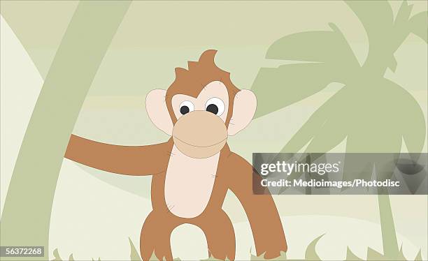 monkey holding a palm tree - face looking down stock illustrations