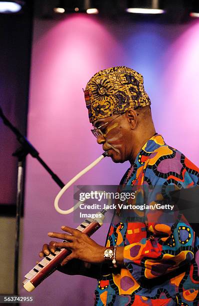 American avant-garde free jazz musician and composer Joseph Jarman plays melodica as he performs with the Art Ensemble of Chicago at the Iridium Jazz...