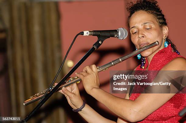 American Jazz composer and musician Nicole Mitchell plays flute as she leads her trio during the Vision Festival X 'Vision for a Just World' concert...