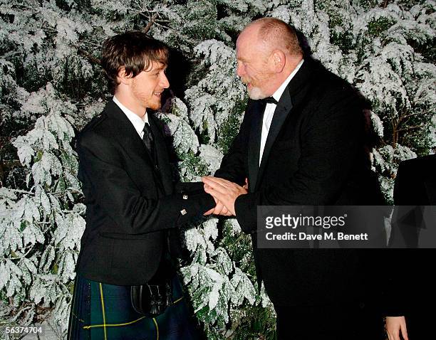 Actors James McAvoy and James Cosmo attend the aftershow party following the Royal Film Performance and World Premiere of "The Chronicles Of Narnia,"...