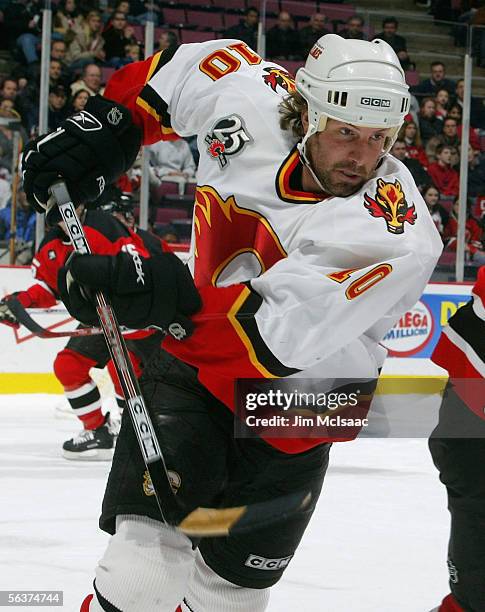 Rightwing Tony Amonte of the Calgary Flames skates against the New Jersey Devils during their game on December 7, 2005 at Continental Airlines Arena...