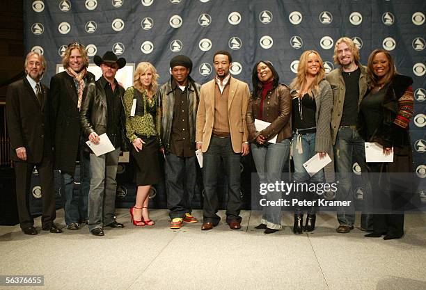 Recording Academy President Neil Portnow, Big Kenny and John Rich of Big & Rich, Natasha Bedingfield, MTV VJ Sway, singers John Legend, CeCe Winans,...