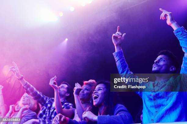 crowd of people at music concert - sing outside stockfoto's en -beelden