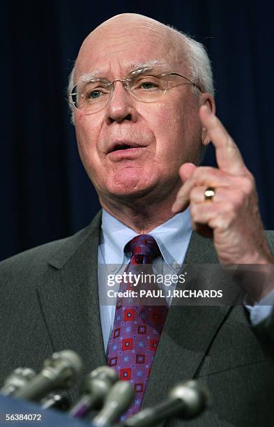 Washington, UNITED STATES: US Senator Patrick Leahy, D-VT, expresses his displeasure with provisions of the Patriot Act 08 December 2005 during a...