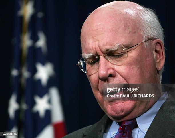 Washington, UNITED STATES: US Senator Patrick Leahy, D-VT, expresses his displeasure with provisions of the Patriot Act 08 December 2005 during a...