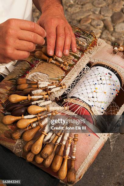 lace-making detail - lacemaking stock pictures, royalty-free photos & images