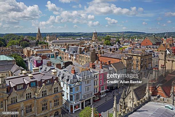 elevated panorama of oxford high street - oxford england stock pictures, royalty-free photos & images