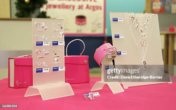 Model, Jordan launches her first jewellery range at the Argos store in Brighton, England on December 08, 2005. The range includes a silver-plated...