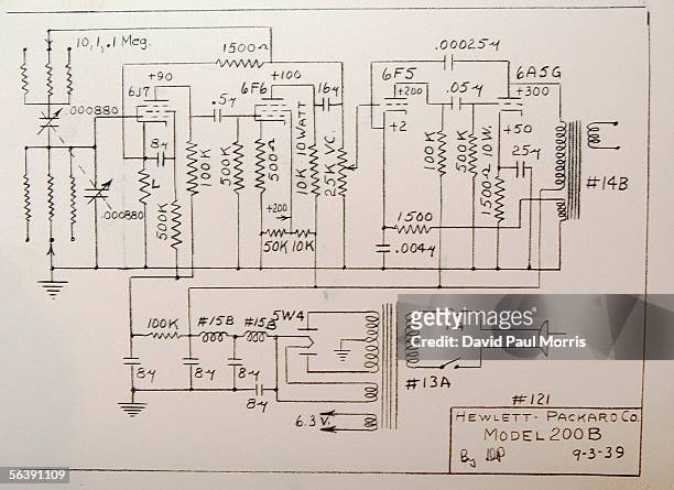 An old technical drawing in the newly renovated HP garage on Addison Avenue is seen December 8, 2005 in Palo Alto, California. In 1939 Bill Hewlett...