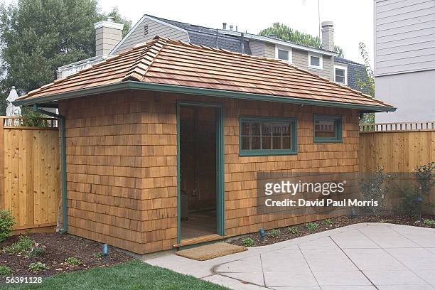 The newly renovated shed, where Dave Packard stayed, on Addison Avenue is seen December 8, 2005 in Palo Alto, California. In 1939 Bill Hewlett and...