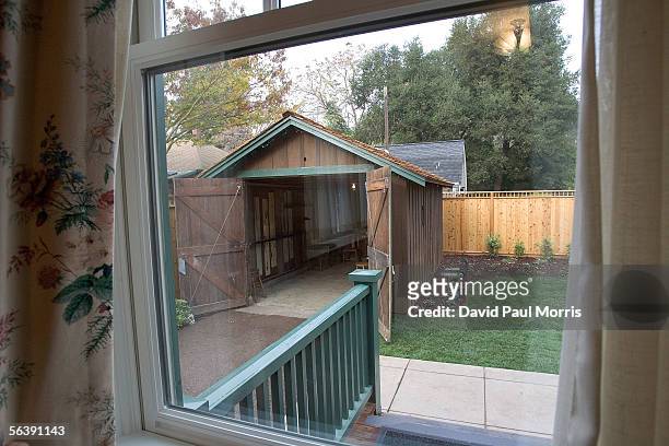 The newly renovated HP garage on Addison Avenue is seen from the house where Bill Hewlett lived with his wife December 8, 2005 in Palo Alto,...