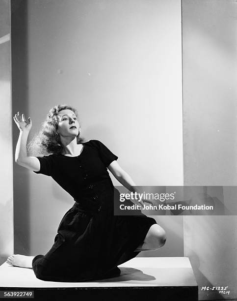 Portrait of choreographer Agnes DeMille dancing, niece of famous filmmaker Cecil B DeMille, for MGM Studios, 1935.