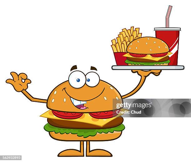 hamburger holding a platter with burger - diner background stock illustrations