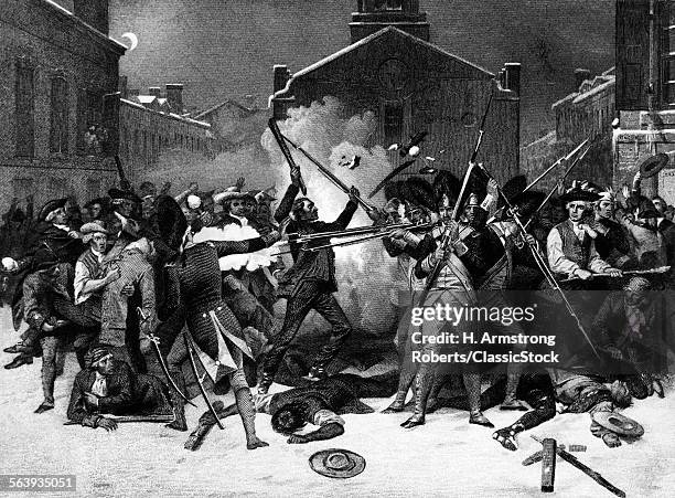 ENGRAVING OF BOSTON MASSACRE MARCH 5 1770 AMERICAN REVOLUTION