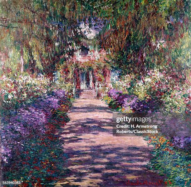 1900s 1902 GARDEN PATH PAINTING BY CLAUDE MONET