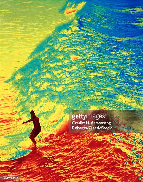 1960s ANONYMOUS SILHOUETTED MAN SURFING WAVE PSYCHEDELIC COLORS