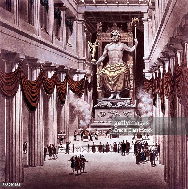 ILLUSTRATION SEVEN WONDERS OF THE ANCIENT WORLD 435 BC STATUE OF ZEUS AT OLYMPIA