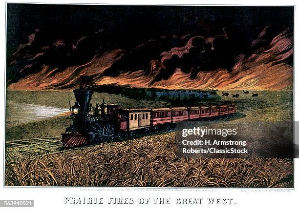 PRAIRIE FIRES OF THE GREAT WEST CURRIER & IVES PRINT - 1871