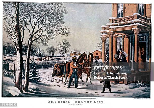 1850s AMERICAN COUNTRY LIFE PLEASURES OF WINTER CURRIER & IVES PRINT 1855