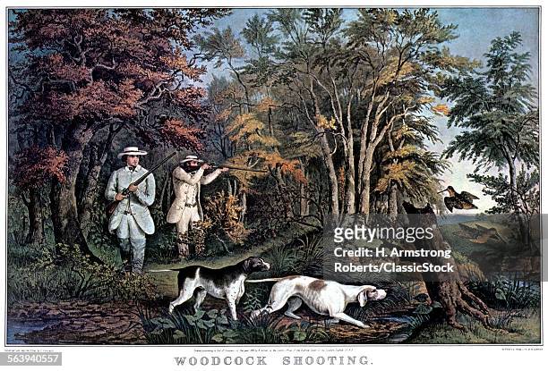 1850s WOODCOCK SHOOTING CURRIER & IVES PRINT - 1852
