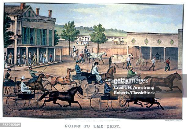 1860s GOING TO THE TROT A GOOD DAY & A GOOD TRACK CURRIER & IVES PRINT - 1869