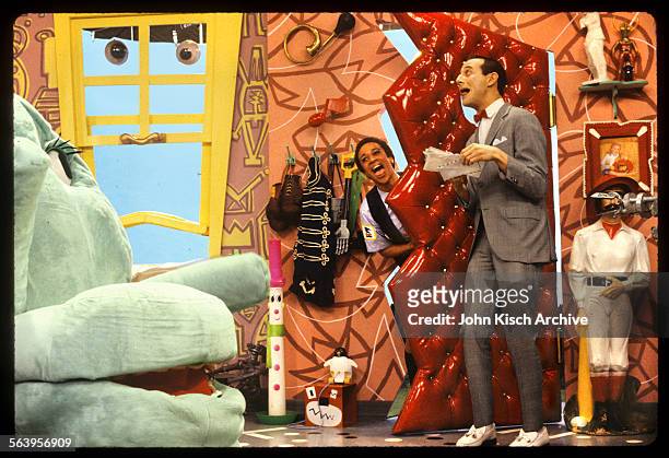 Publicity still from 'Pee Wee's Playhouse,' CBS TV's comedy starring Paul Reubens and S Epatha Merkerson, 1986.