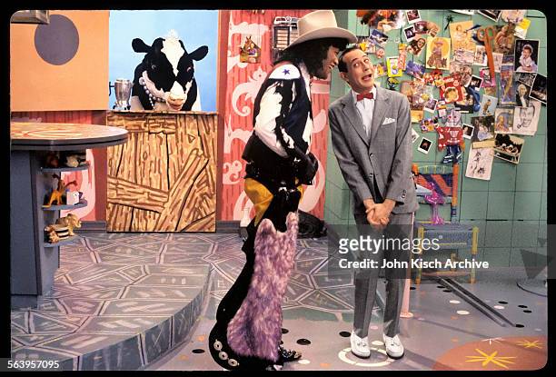Publicity still from 'Pee Wee's Playhouse' , a children's television show starring Paul Reubens and Laurence Fishburne, 1986.