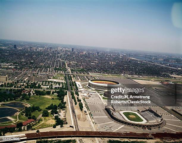 1970s AERIAL VIEW VETERANS STADIUM THE SPECTRUM AND OLD JFK STADIUM ALL DESTROYED AND REPLACED PHILADELPHIA PA USA
