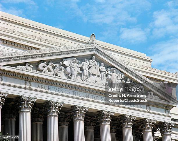 1960s ARCHITECTURAL DETAIL OF THE PEDIMENT OF THE NATIONAL ARCHIVES BUILDING IN WASHINGTON DC