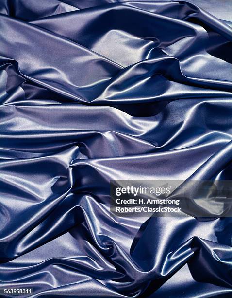 1970s WRINKLED LUXURY BLUE SILK SATIN CLOTH