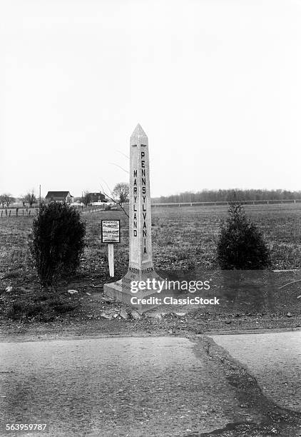 1920s OBELISK ROADSIDE MARKER SIGN PENNSYLVANIA MARYLAND BORDER MARKING THE MASON-DIXON LINE