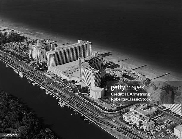 1950s 1960s AERIAL VIEW FONTAINEBLEAU HOTEL MIAMI BEACH FLORIDA USA