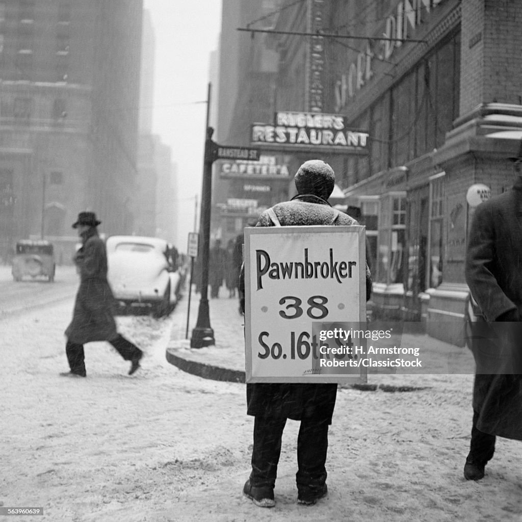 1930s WINTER STREET SCENE...