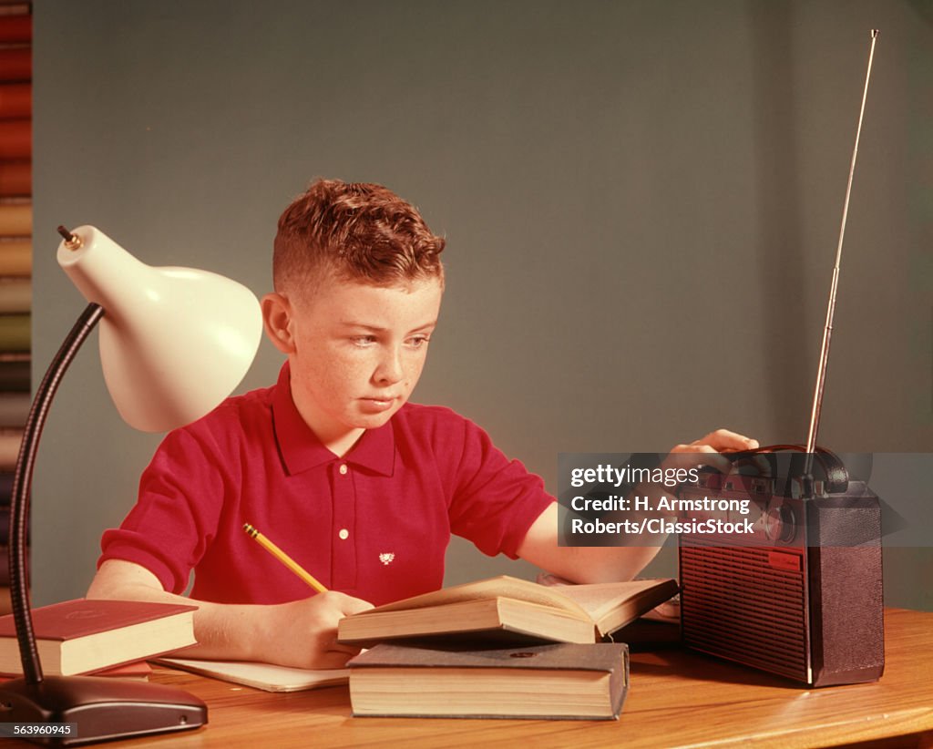 1960s BOY LISTENING RADIO...