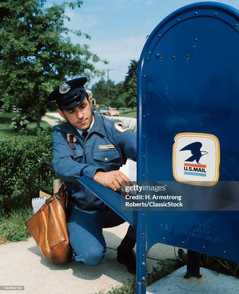 1970s MAILMAN TAKING MAIL...