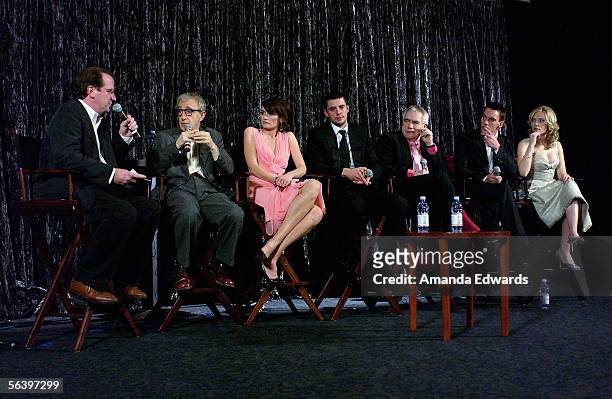 Film critic Pete Hammond, director Woody Allen and actors Emily Mortimer, Matthew Goode, Brian Cox, Jonathan Rhys-Meyers and Scarlett Johansson...