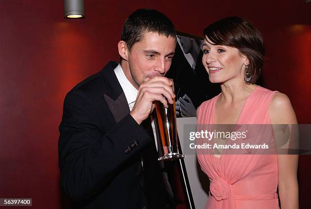 Actors Matthew Goode and Emily Mortimer attend the Variety Screening Series of "Match Point" at the Arclight Theaters on December 8, 2005 in...