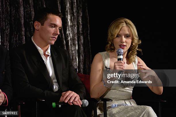 Actors Jonathan Rhys-Meyers and Scarlett Johansson participate in a Q&A session at the Variety Screening Series of "Match Point" at the Arclight...