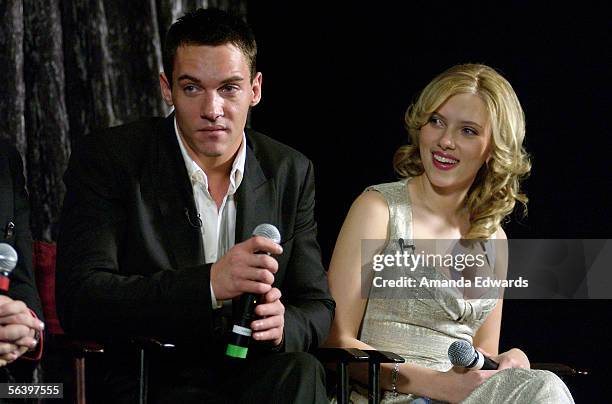 Actors Jonathan Rhys-Meyers and Scarlett Johansson participate in a Q&A session at the Variety Screening Series of "Match Point" at the Arclight...