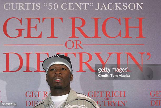 Cent poses at a photocall for his movie "Get Rich or Die Tryin" at the Ritz-Carlton, on December 9, 2005 in Berlin, Germany.