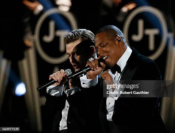 February 10, 2013 Justin Timberlake and Jay Z perform at the 55th Annual GRAMMY Awards at STAPLES Center in Los Angeles, CA. Sunday, February 10,...