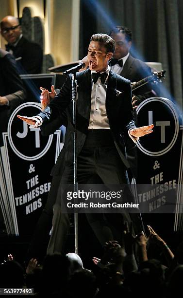 February 10, 2013 Justin Timberlake performs at the 55th Annual GRAMMY Awards at STAPLES Center in Los Angeles, CA. Sunday, February 10, 2013....