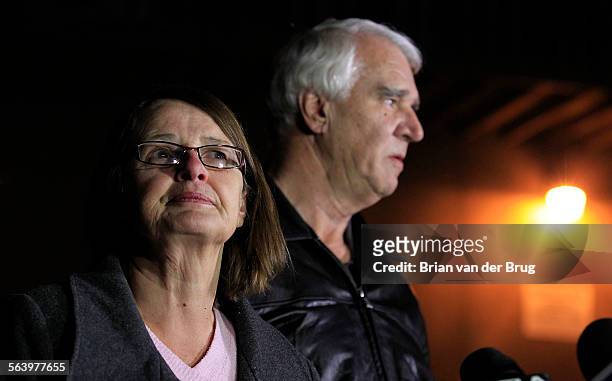 Jim Reynolds right, and wife Karen Reynolds 57, left, recount their harrowing experience of being held captive by Christopher Dorner inside a condo...