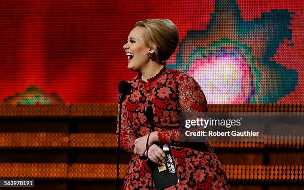 February 10, 2013 Adele on stage presenting at the 55th Annual GRAMMY Awards at STAPLES Center in Los Angeles, CA. Sunday, February 10, 2013....