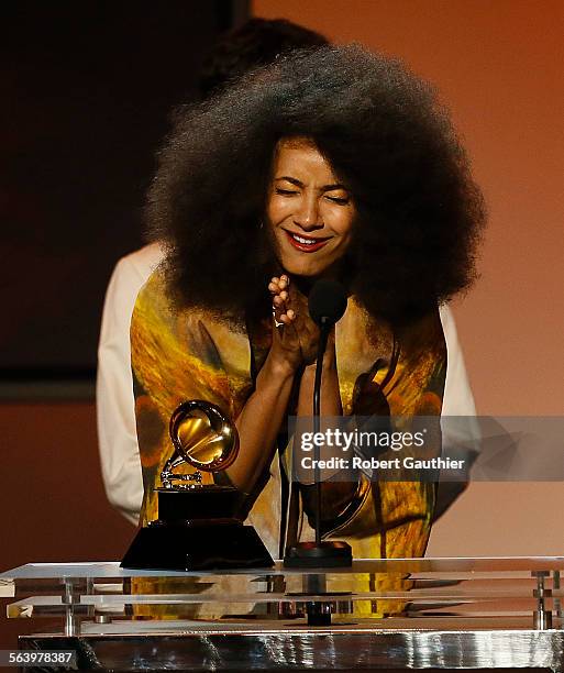 February 10, 2013 Musician Esperanza Spalding accepts an award onstage at the 55th Annual GRAMMY Awards at STAPLES Center in Los Angeles, CA. Sunday,...