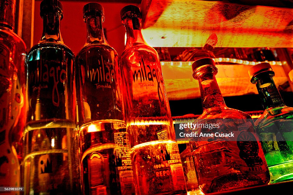 01/17/2008. Los Angeles. Milagro tequila (left) and Cabo Wabo tequila (right). The Pink Taco's tequ