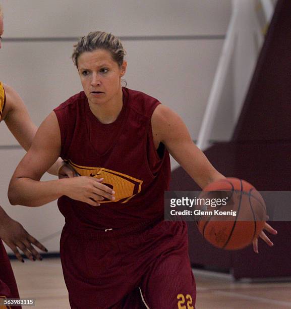 October 25, 2007. Allison Jaskowiak moves the ball down court during basketball practice. USC women basketball preview is about the number of...
